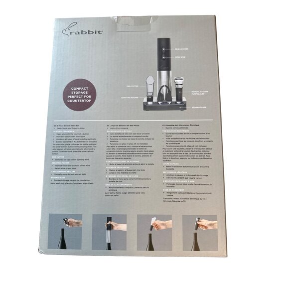 Rabbit 6-Piece Electric Wine Set With Electric Corkscrew Aerating Pourer Vacuum - Picture 2 of 4